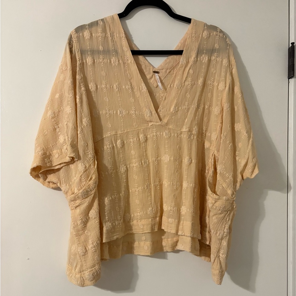 Free People Amber Skies Embroidered Peach Top